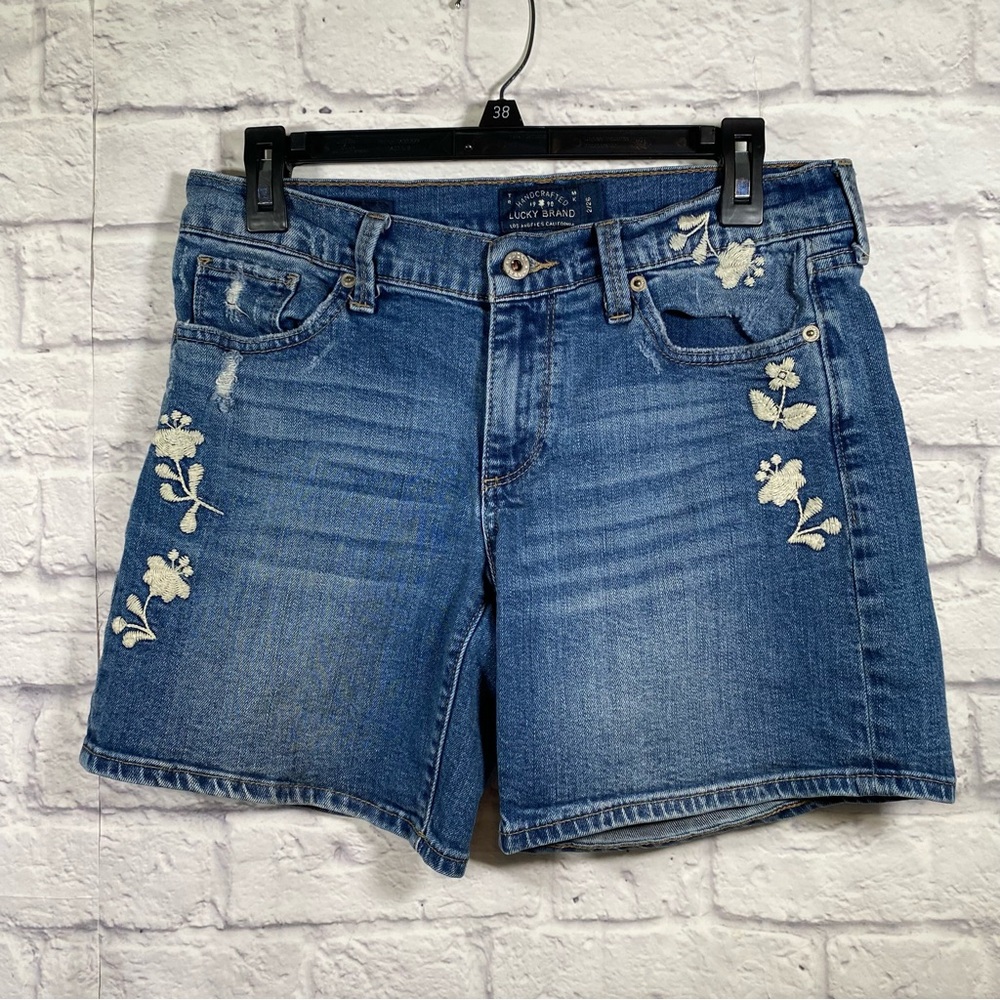 Lucky Brand Rollup Orta Floral Embroidered Denim Shorts Size 2/26